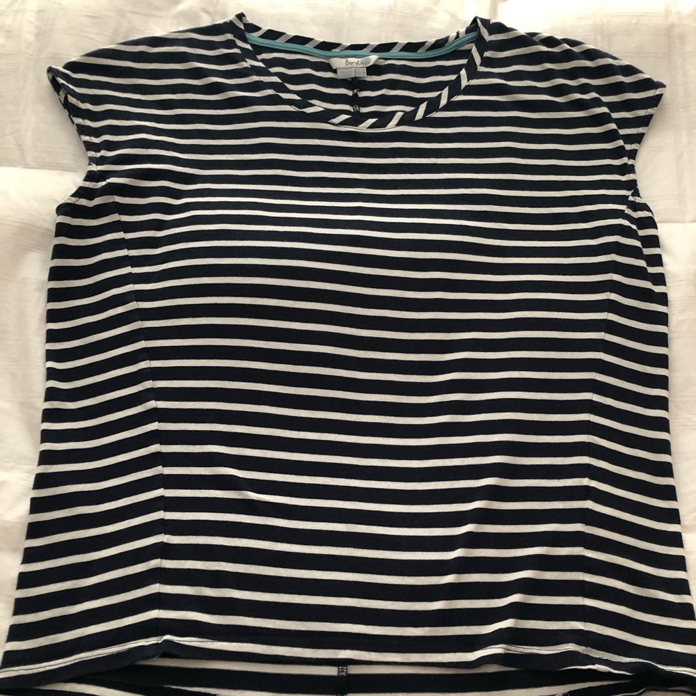 Boden navy/white stripe cap sleeve t shirt